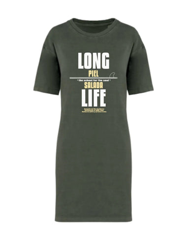 Long Life - Vestido Camiseta Kaki