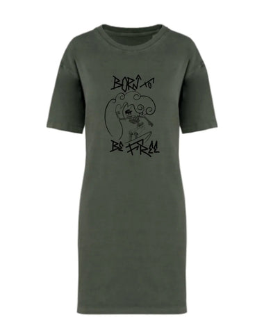 Skull Surfer - Vestido Camiseta Kaki